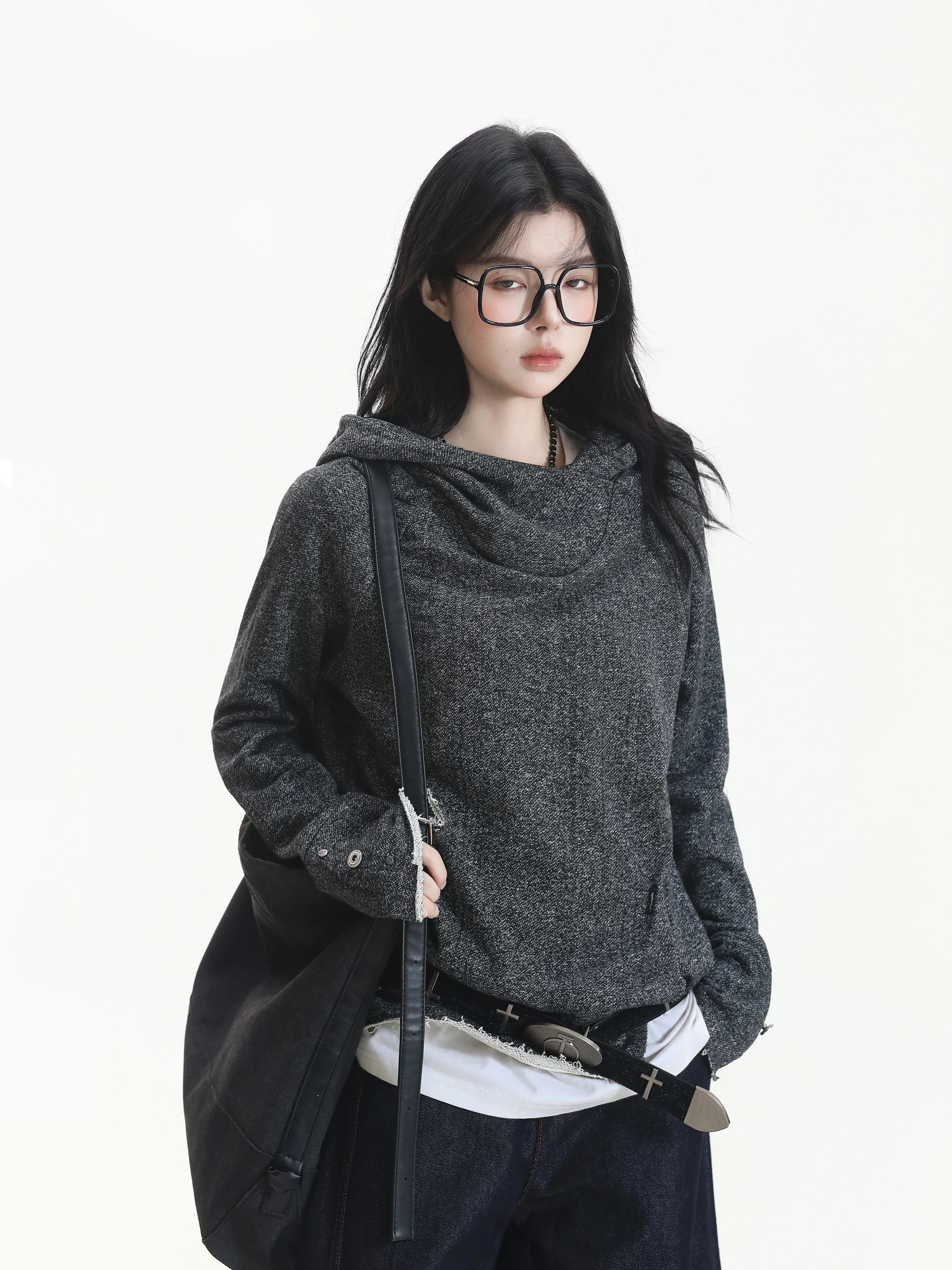 Korean Style Deconstructed Hoodie Knitwear Couples Slimming Outerwear Soft Cotton Polyester Blend Warmth for Autumn Wear
