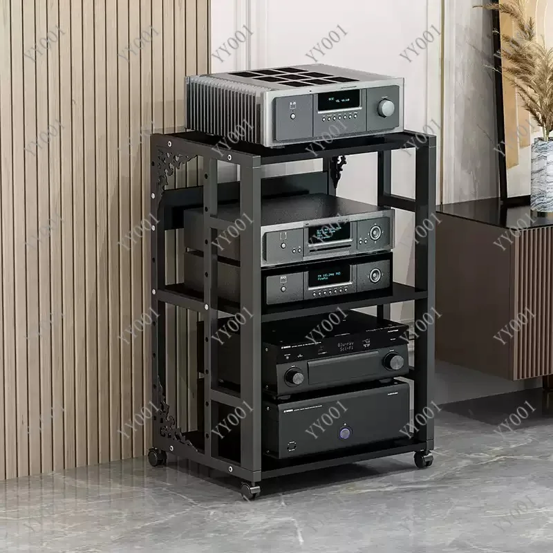 

Adjustable 2-5 Tier Audio Rack Steel Frame Media Console With Wheels For Home Theater