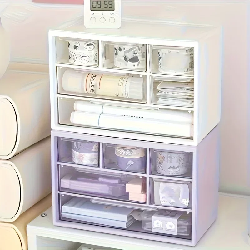 6段引き出しプラスチックデスクトップオーガナイザー、オフィス用品、文房具、寮の必需品用の透明な収納ボックス、耐湿性