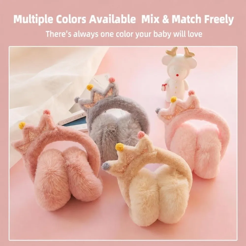 Warm Cartoon Crown Ear Muffs Windproof Portable Foldable Ear Warmers Soft Faux Fur Earmuffs For Girls