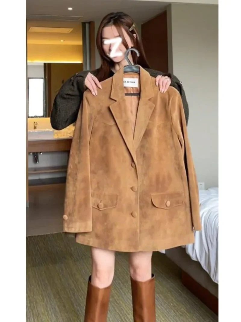 Fashionable Design Coffee Colored Suit Jacket 2025 Women's Autumn New Style High-end Loose Suit Trend Female Clothing