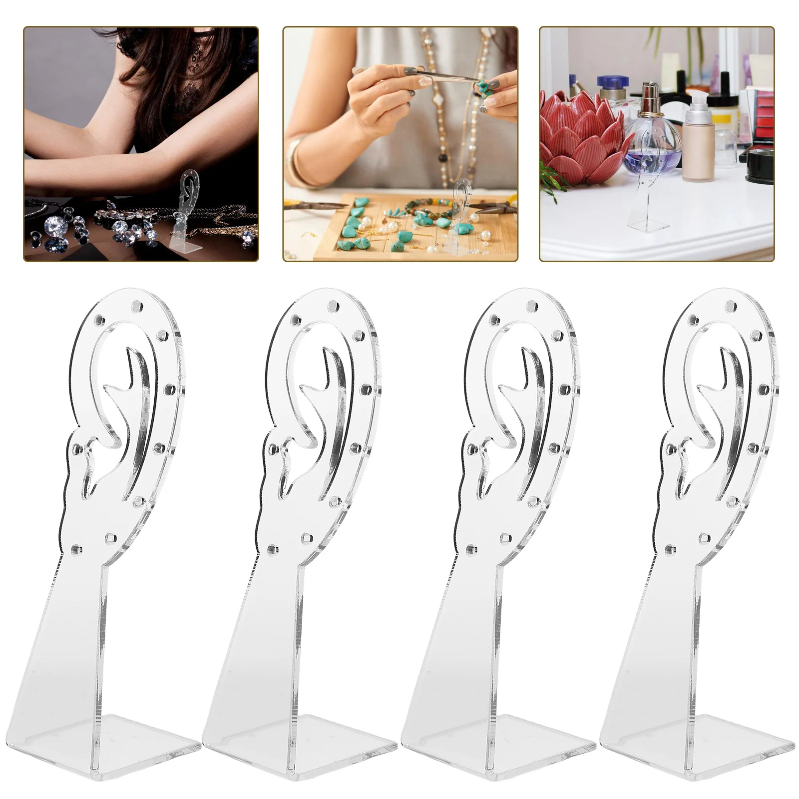 4 Pcs Ear-shaped Jewelry Rack Earring Holder Organizer Display Stands Show Desktop Acrylic Hanger