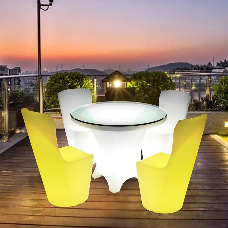 Mesa y silla de neón para sala de estar al aire libre, Centro de fiesta LED recargable, Control remoto, silla de mesa de vino, patio, club nocturno