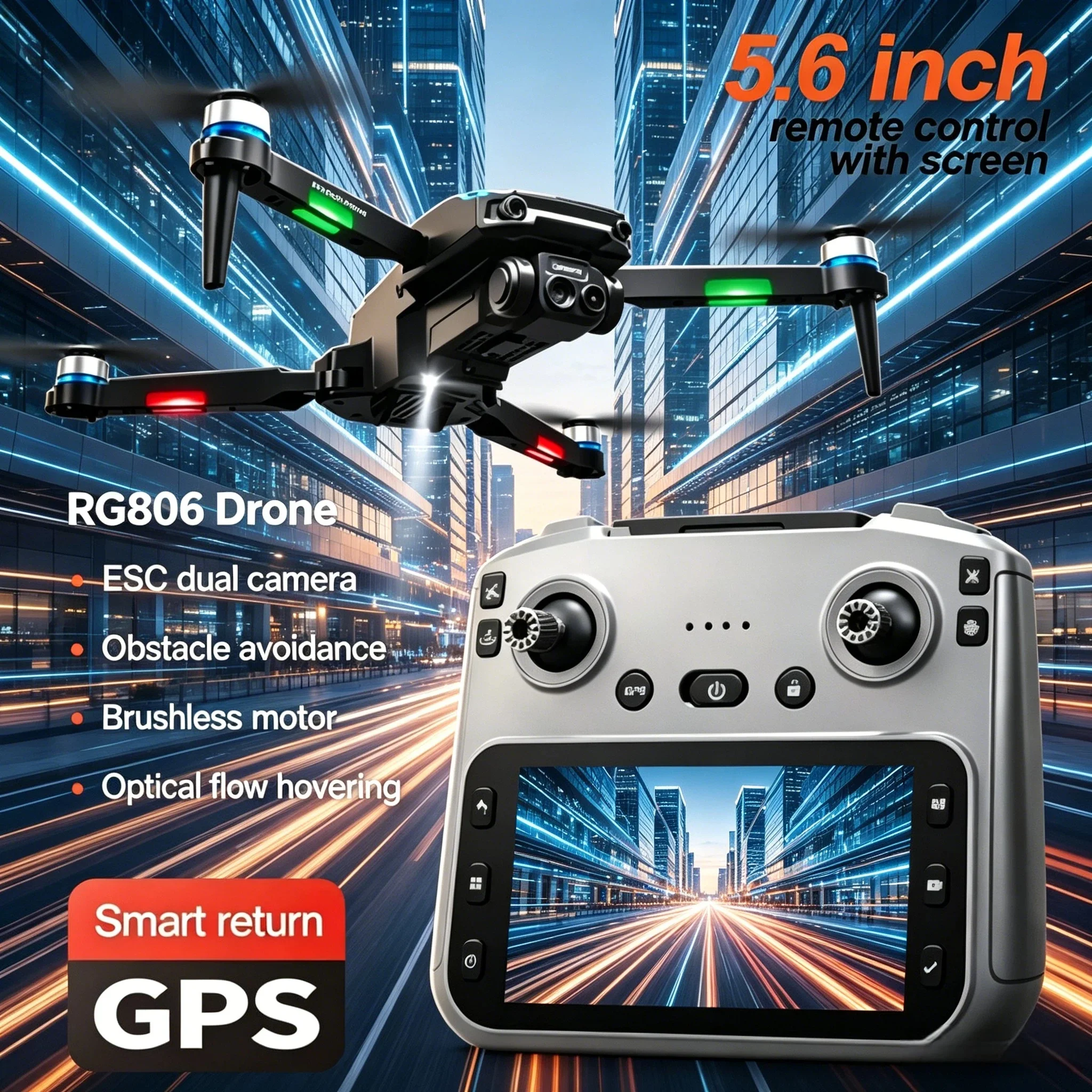 V918 Max RG806MAX 8K GPS 드론 전문가용 카메라 레이저 장애물 회피 FPV RC 쿼드콥터 LCD 화면 리모컨 포함