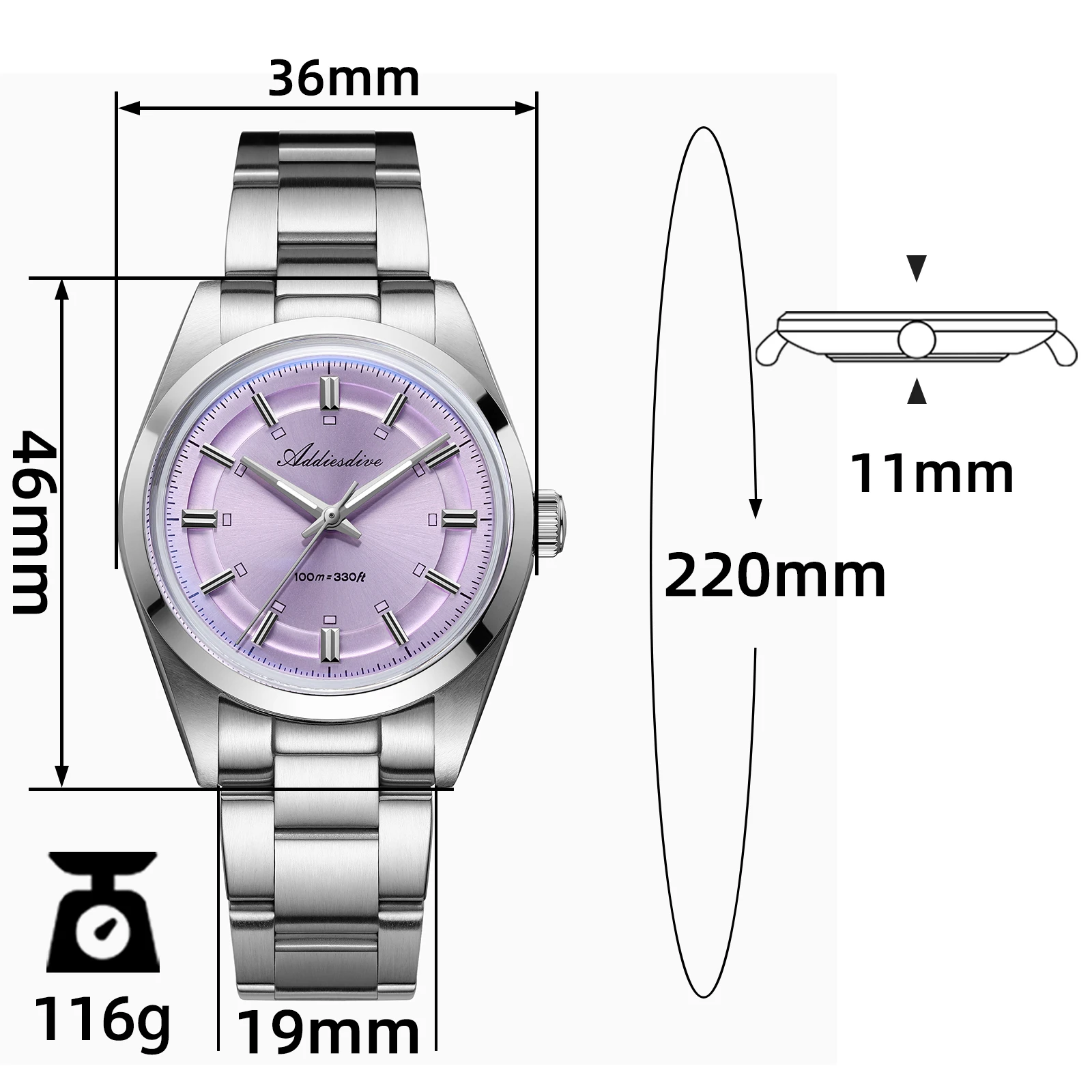 ADDIESDIVE montre à Quartz VH31 pour hommes en acier inoxydable 316L K1 verre minéral 100m montre-bracelet lumineuse étanche montres de luxe pour hommes