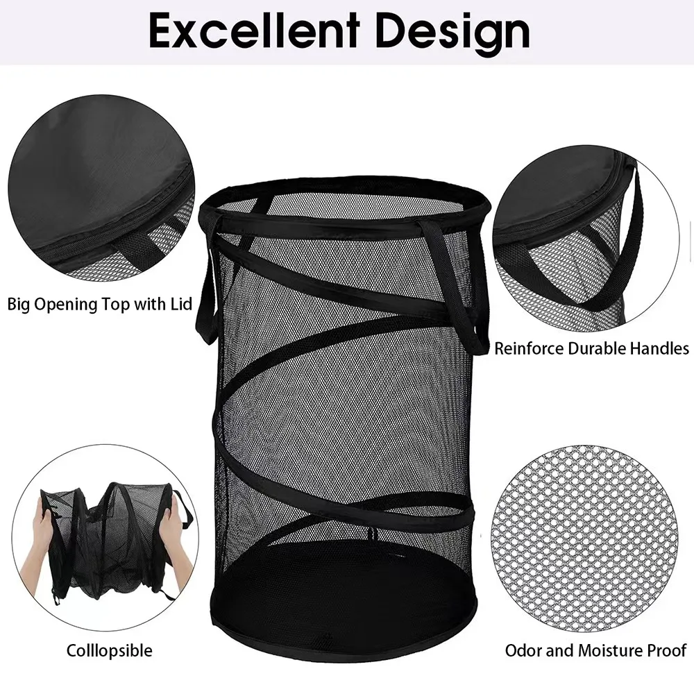 Folding Dirty Laundry Sorting Basket Large Mesh Yarn Storage Bag Frame Bucket Laundry Organizers Storage Pouch Storage Organizer - view 4