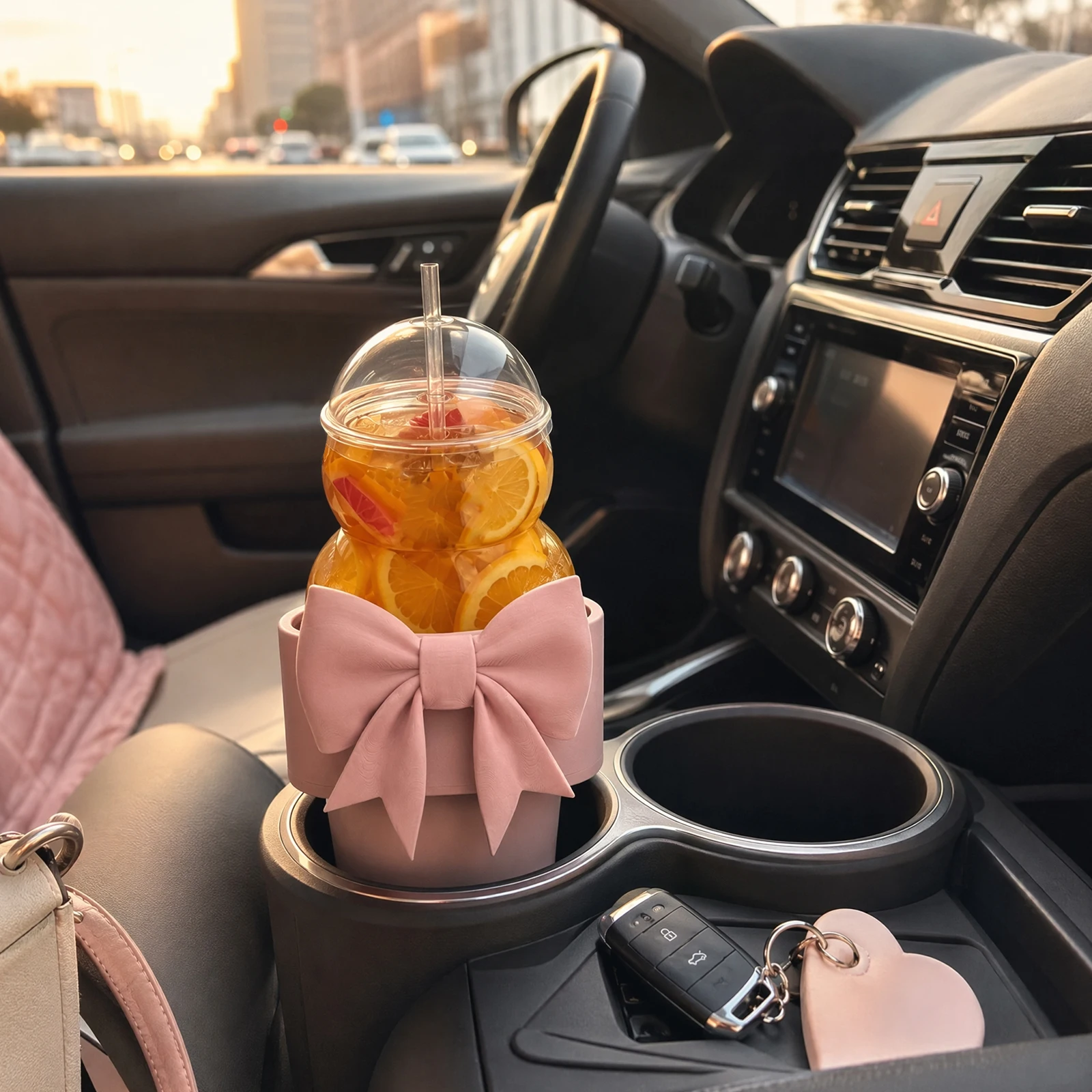 Heart Cup Holder for Bearista Cup Adapter Bow Car Cupholder Insert Cute Tumbler Stabilizer