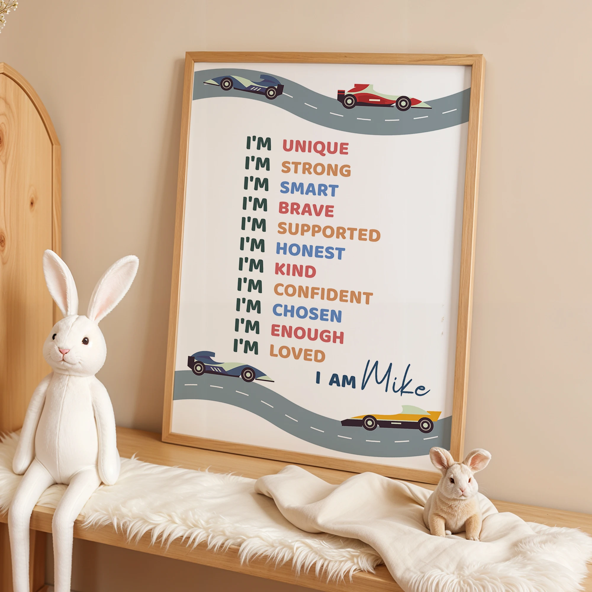 أنا مايك سباق السيارات 3 قطعة اسم شخصي مخصص جدار الفن يطبع قماش اللوحة المشارك صورة لغرفة المعيشة ديكور المنزل #4