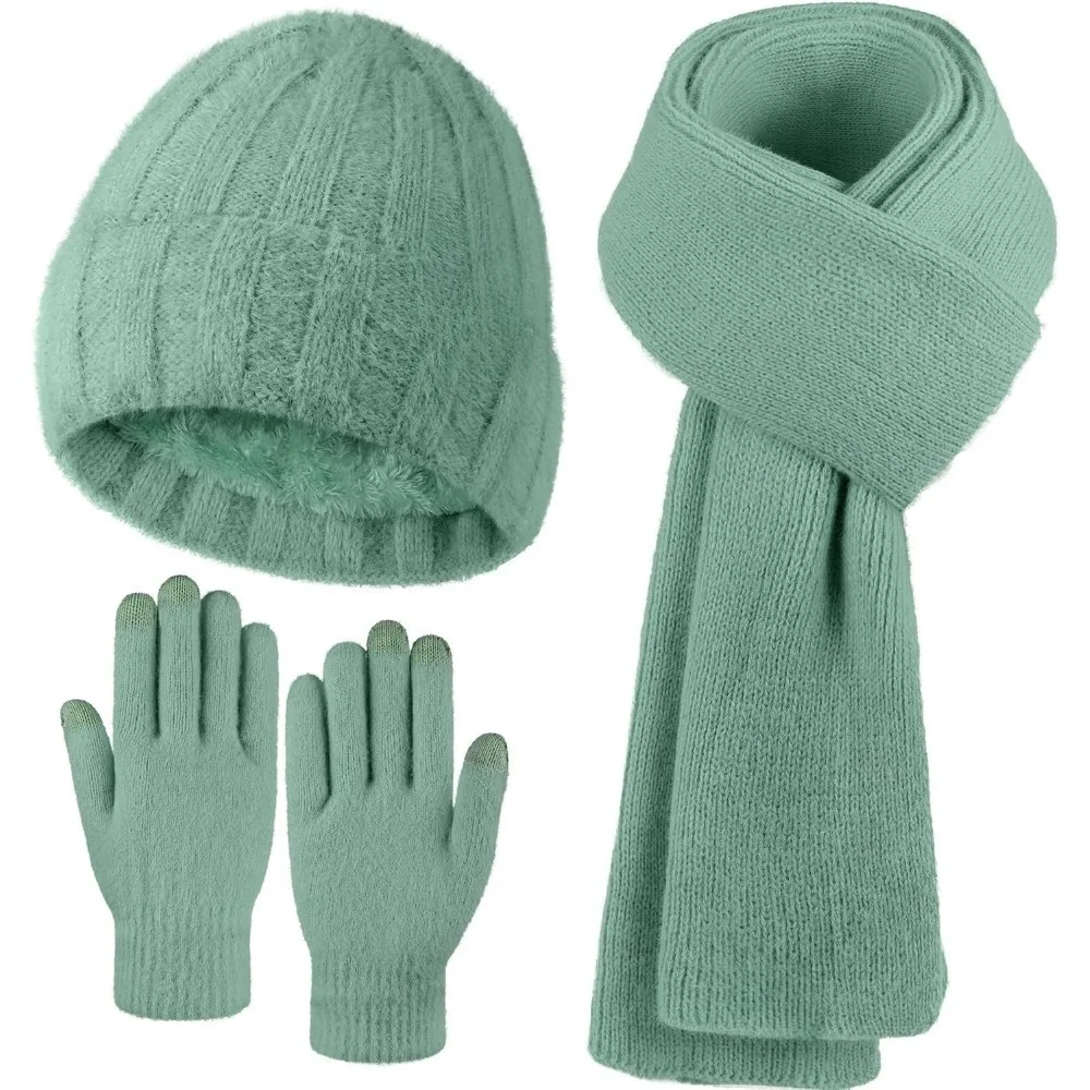 

Зимняя шапка-бини, шарф, перчатки, теплая флисовая вязаная шапка, длинный шарф, теплый шарф, зимние перчатки с сенсорным экраном, комплект подарков для женщин