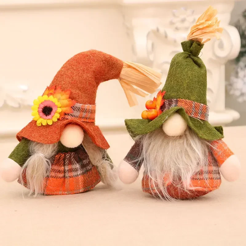 Fall Gnome Figurines Pumpkin Sunflower Swedish Elf Dwarf Plush Ornaments for Christmas Autumn Halloween Thanksgiving Decoration