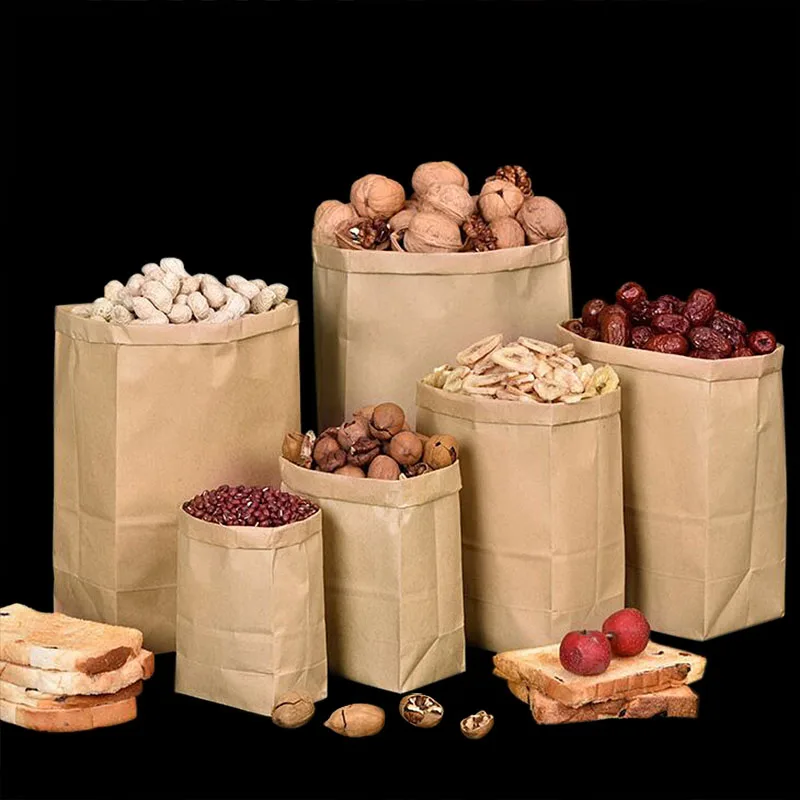 10pcs/set Brown Kraft Paper Bag Food Vegetables Paper Bags Baking Biscuits Bread Packaging Bags Candy Package Kraft Paper Bags