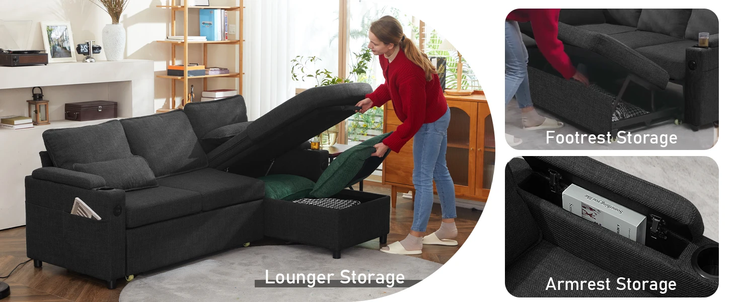 2 in 1 Sectional Sleeper Sofa