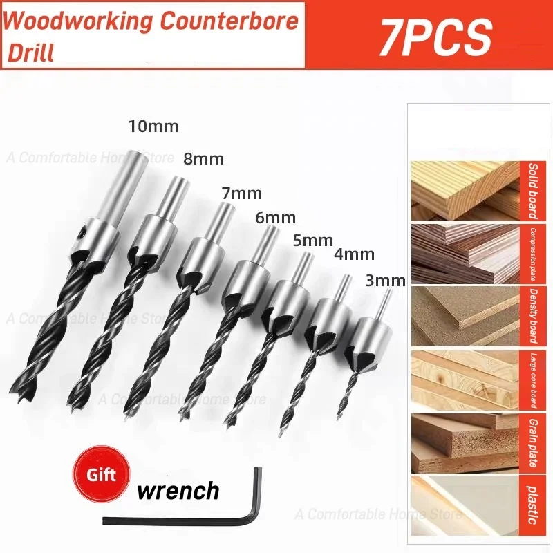 

7/4 шт., трехконечная дрель для деревообработки, 3-10 мм, сверло для развертывания, винт, сверло для снятия фаски, набор инструментов для открывания отверстий, новинка 2025