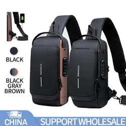 Motorcycle Men Fashion Chest Anti-theft Tape Portable Backpack USB Charging Port Male PU Shoulder Outdoor Sports Crossbody Bag