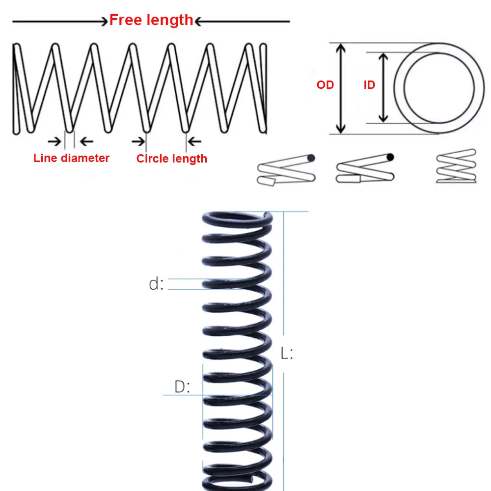10Pcs Wire Diameter 1.2mm 65Mn Return Compression Spring Shock Absorption Hardware Coil Spring OD 6/7/8/9-20mm Length 10-50mm