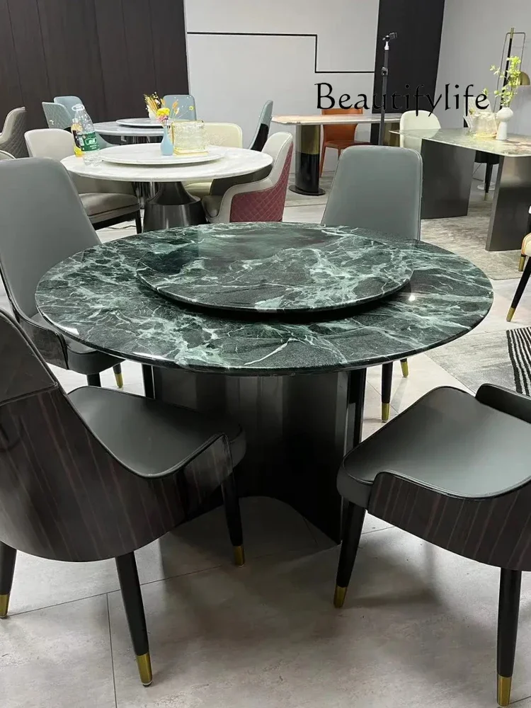 

c Imported green luxury stone dining table Italian light luxury high-end villa round natural marble dining table