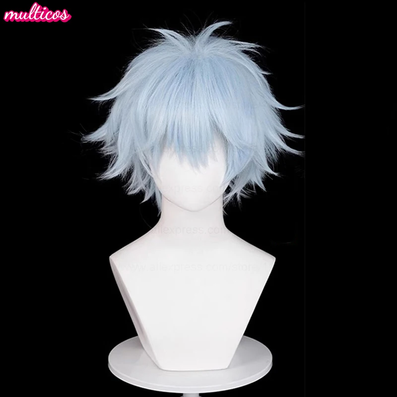 عالية الجودة أنيمي نانا تأثيري Okazaki Shinichi شعر مستعار تأثيري قصير أزرق فاتح مقاومة للحرارة الشعر حفلة لعب الأدوار الباروكات + غطاء شعر مستعار #2