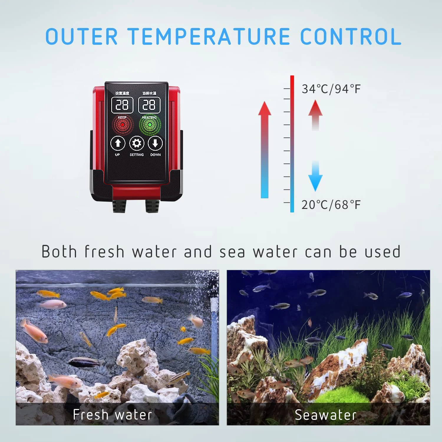 Fish Tank Heater Temperature Controller Explosion-Proof Fish Tank LED Display Adjustable Water Heating Rod Temperature Control