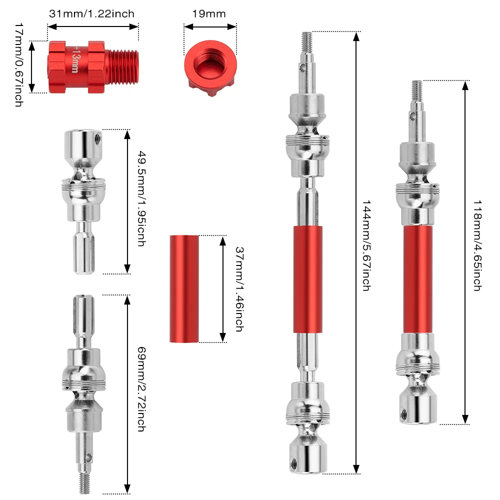 GLOBACT for ARRMA 1/10 Drive Shaft Axles Extended Wheel Hub Drive 17mm Wheel Hex Widen 13mm for Big Rock Granite Senton