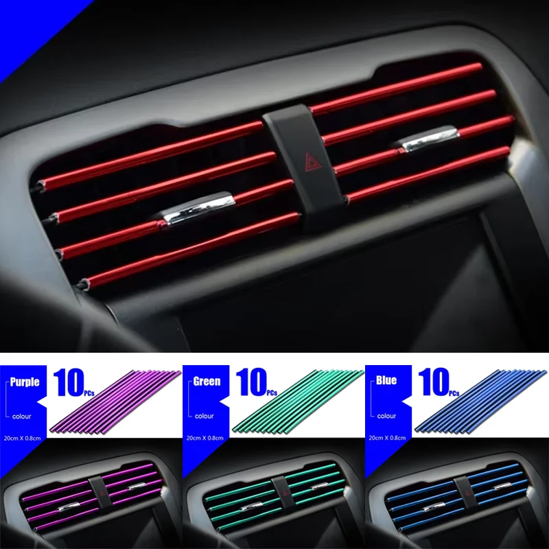 

10Pcs Car Air Conditioner Vent Outlet Decorative Strips Wholesale Colorful U-shape Moulding Trim Strips Auto Decor Accessories