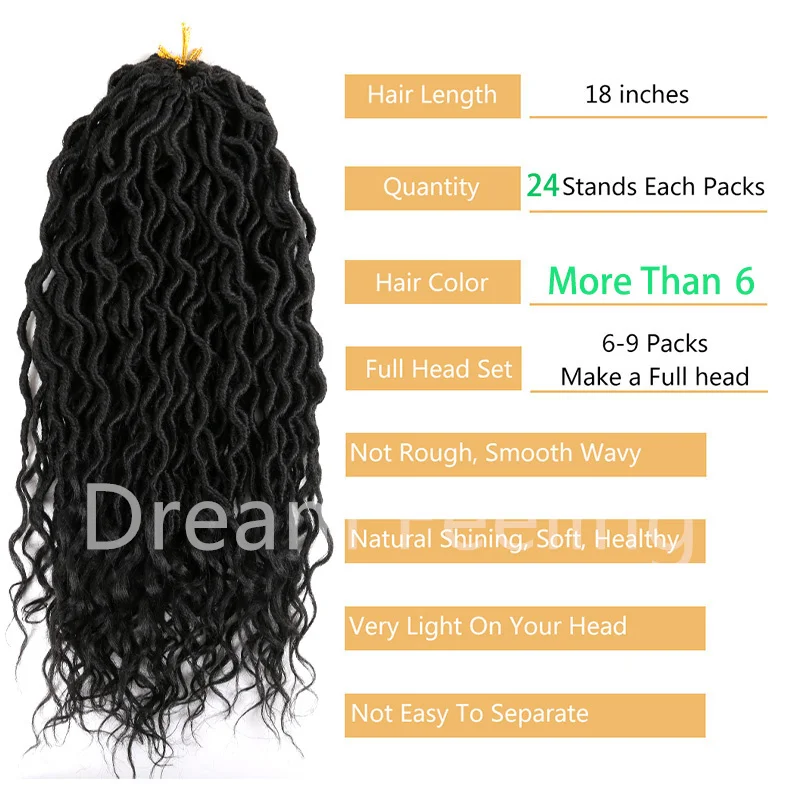 18'' 20''  Curly Crochet Hair Extensions Synthetic Goddess Faux Locs Crochet Braids Hair 24strand  Braiding Hair