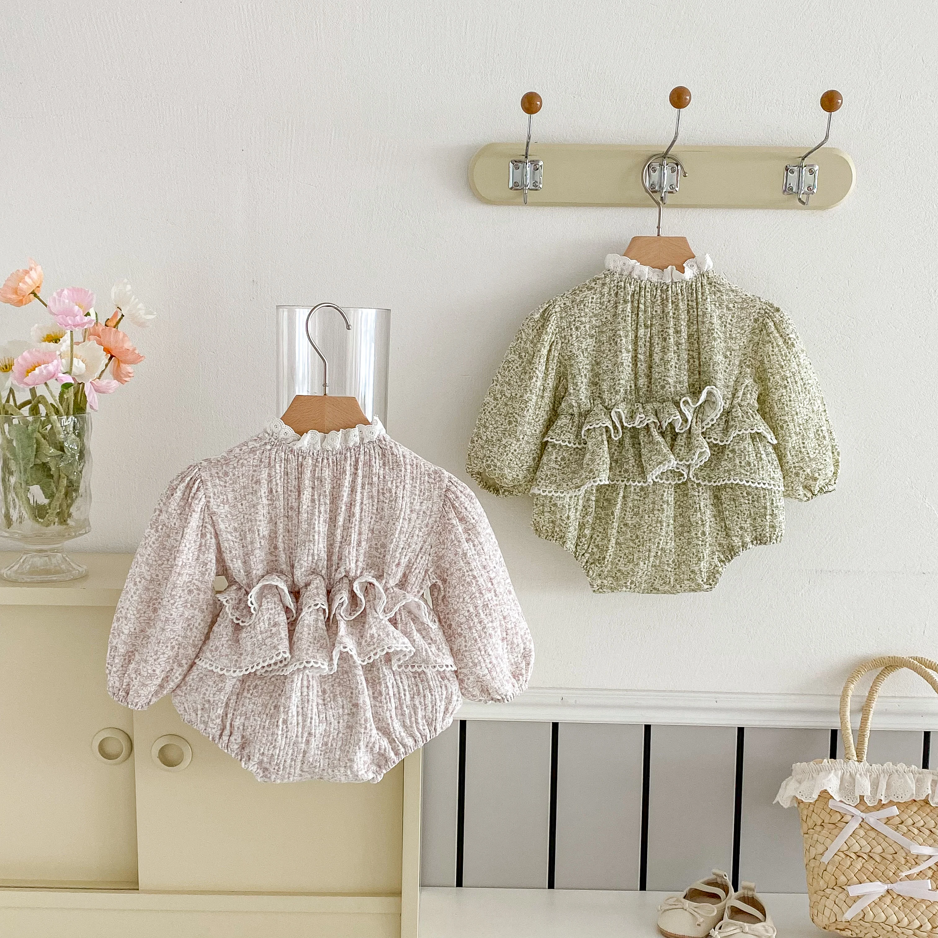 Sweet Newborn Baby Girls Double Layers Lace Romper Cozy Long Sleeve Tulle Baby Tutu Romper Dress for Toddler Girls Clothing 0-2Y