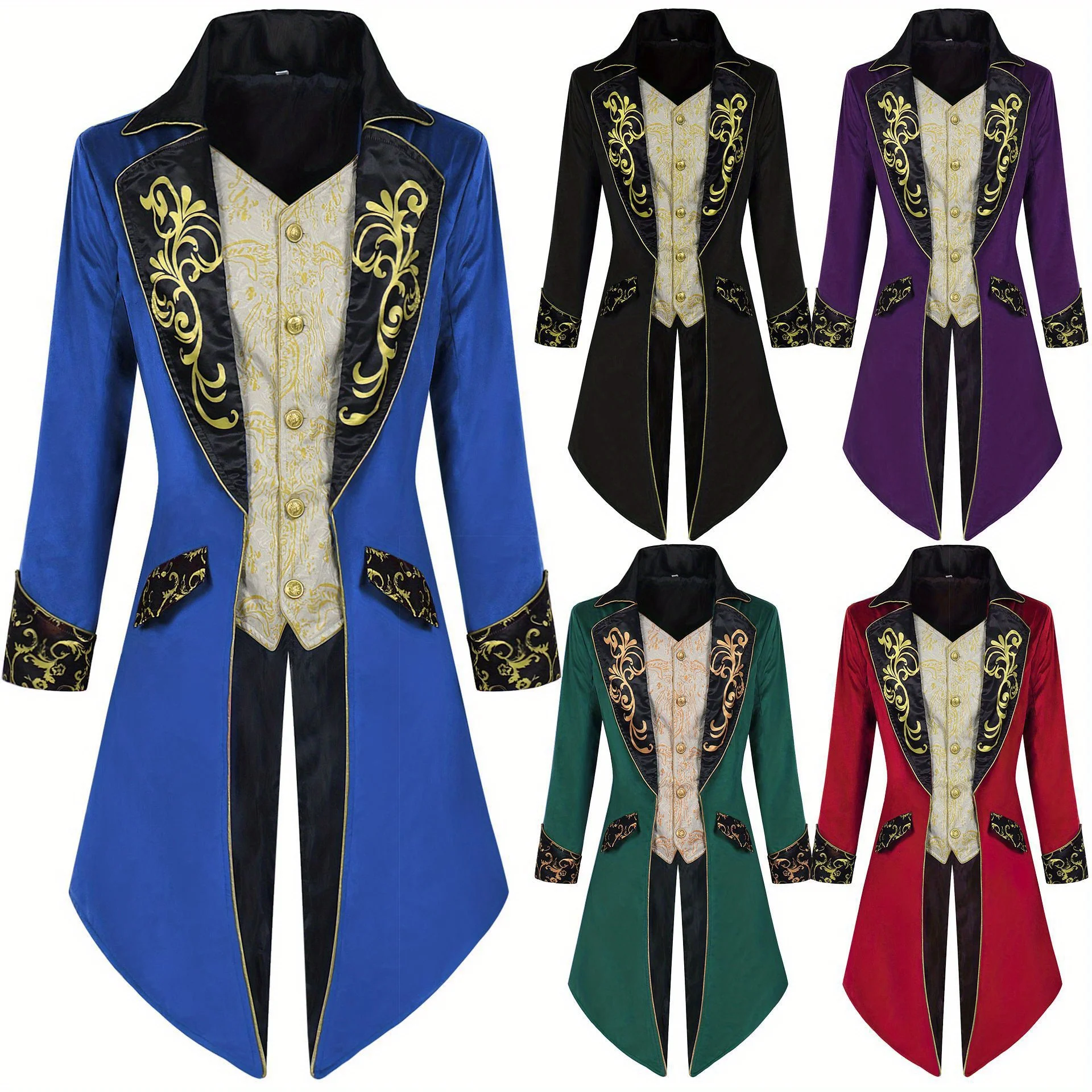 

Men's Steampunk Tuxedo Medieval Gothic Frock Jacket Men's Stage Cosplay Costume Halloween Celebration Costume