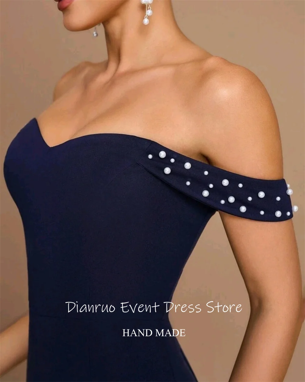 Dianruo azul marinho vestidos de noite vintage fora do ombro vestido de festa alças frisadas vestido de fenda lateral para mulher 2025 personalizado