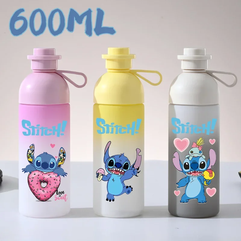 600ml Lilo & Stitch Anime Stitch bebida directa boca taza de agua gradiente blanco rosa amarillo pequeño monstruo taza de plástico transparente