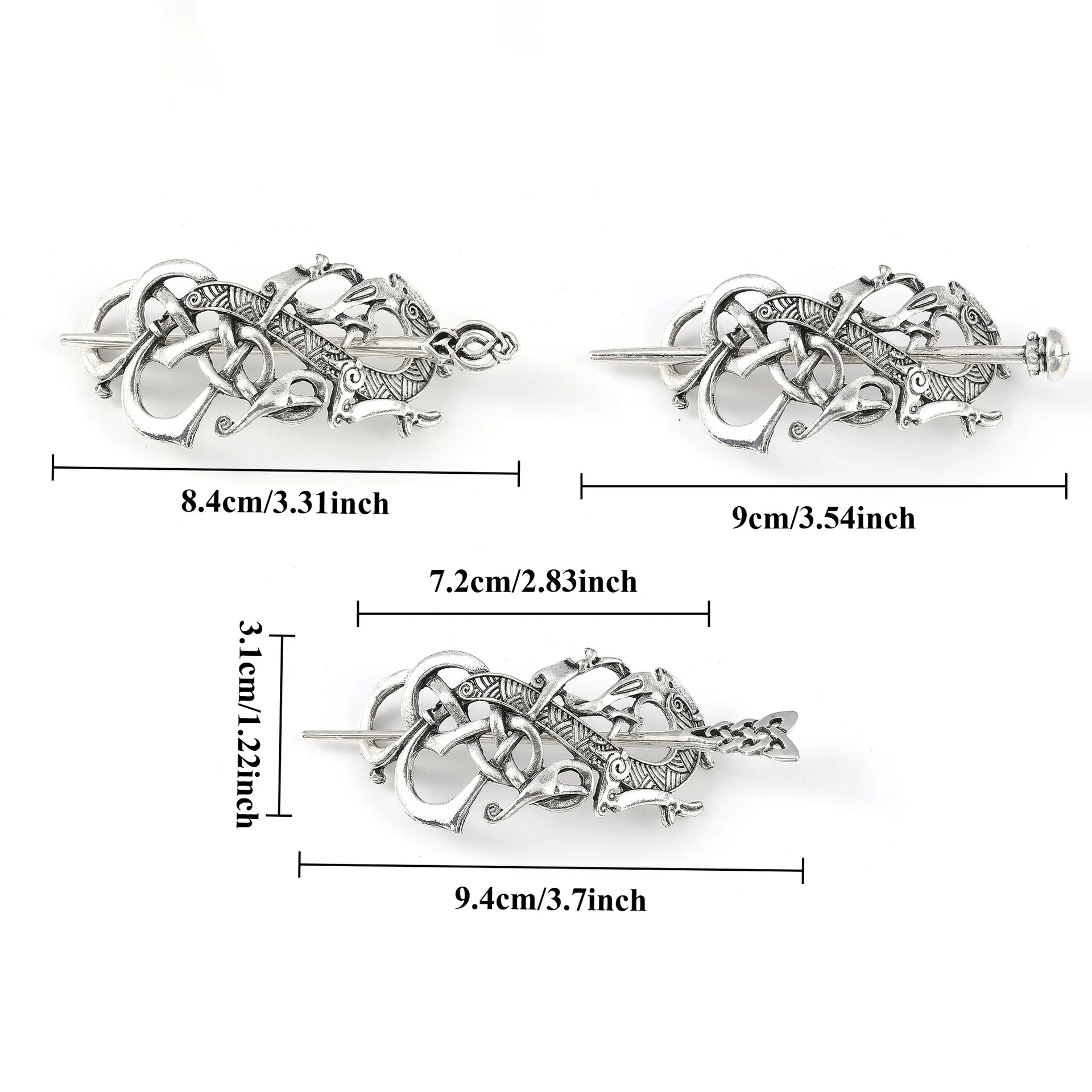 Silver Celtic Knot Totem Hairpin Retro Viking Style Metal Headpiece Carved Flower Weaving Pattern Women's Personalized Dressing