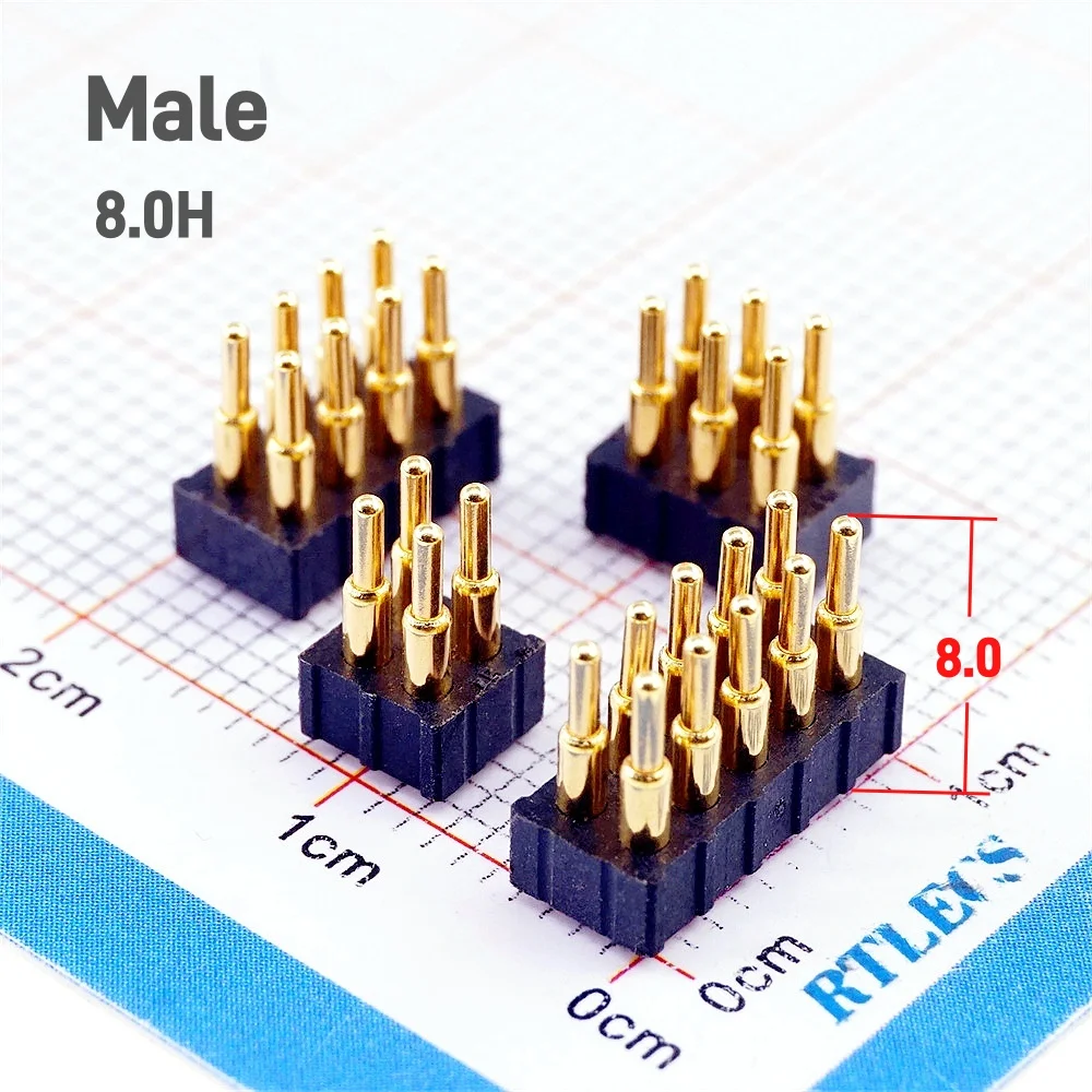 2/5 Stück federbelasteter Pogo-Pin-Stecker, männlich, 2,0 mm Rastermaß, 4, 6, 8, 10 Pin, 5, 6, 7, 8 mm Buchse, doppelte Reihen, Halterung, PCB, SMD, vergoldet – Detail 7