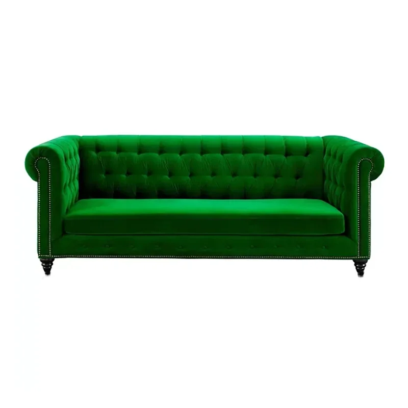 Simple American light luxury, living room fabric sofa, Nordic buckle velvet three-person, small apartment Hong Kong-style studio