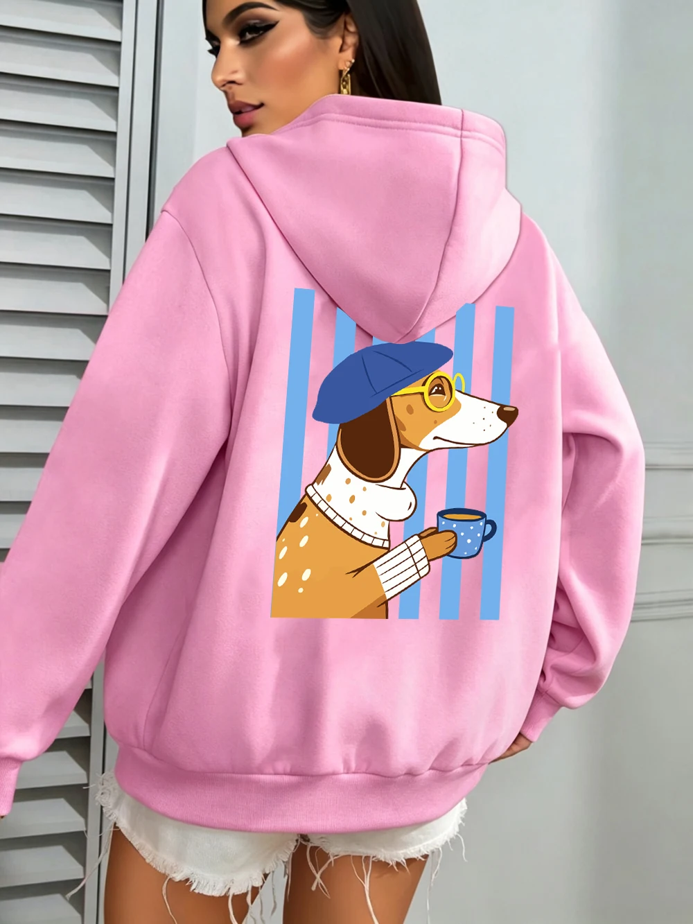 Dachshund-Hundemotiv Hoodies Damen Lässige Lose Pullover mit Taschen Sportliche Jogging-Sweatshirts Winter Fleece Warme Damenkleidung – Detail 13