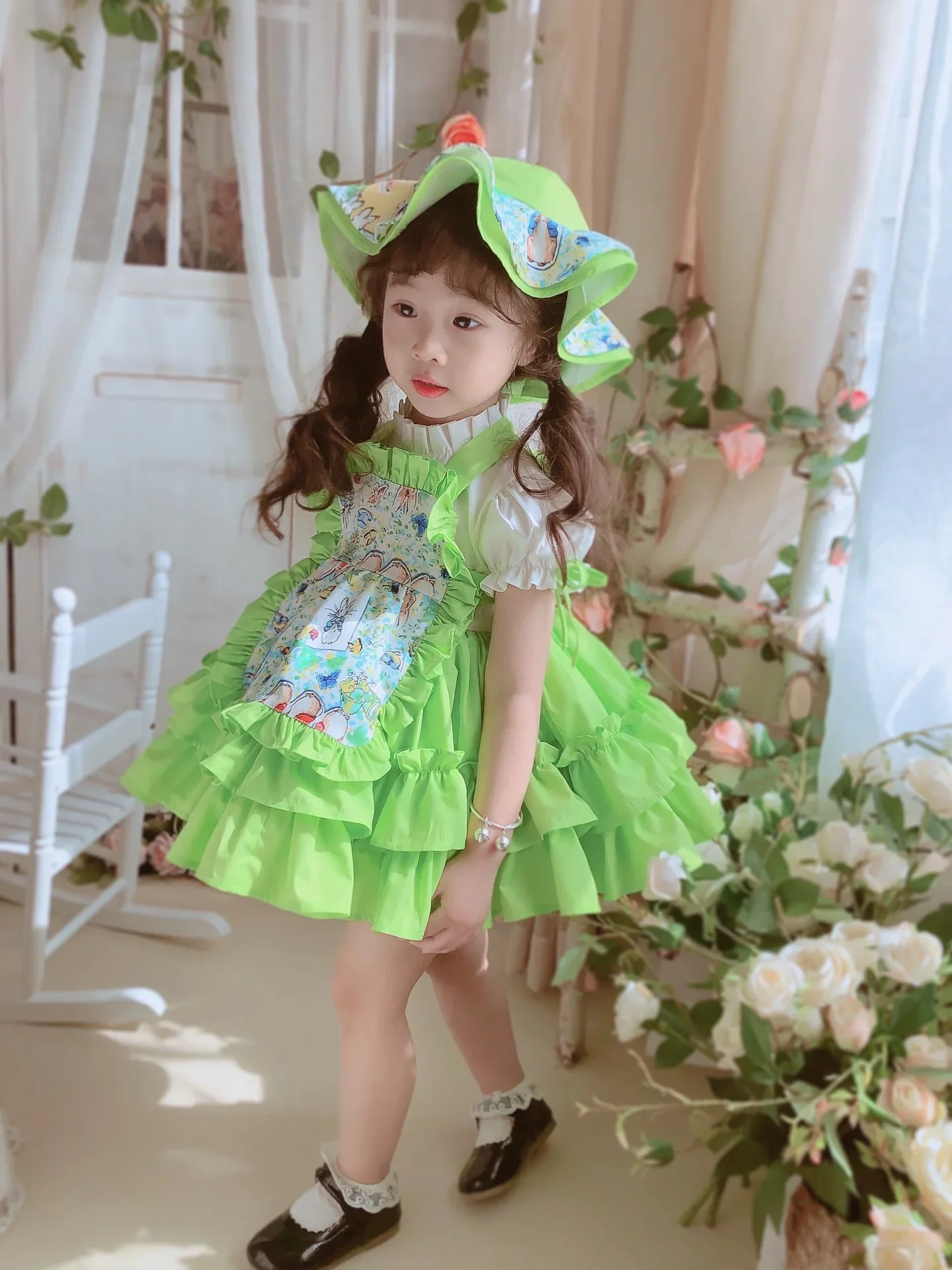 Sommer Grünes Kleid Kinder Kinder Lolita Kleider Spanien Boutique Kleinkind Vintage Geburtstag Abend Party Kleider Kleidung Kostüm