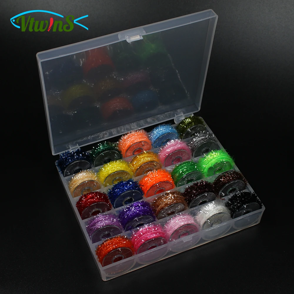 Vtwins 25 Colors Tinsel Chenille Line Crystal Flash Line Fly Fishing Tying Material for Nymphal Bugs Scud