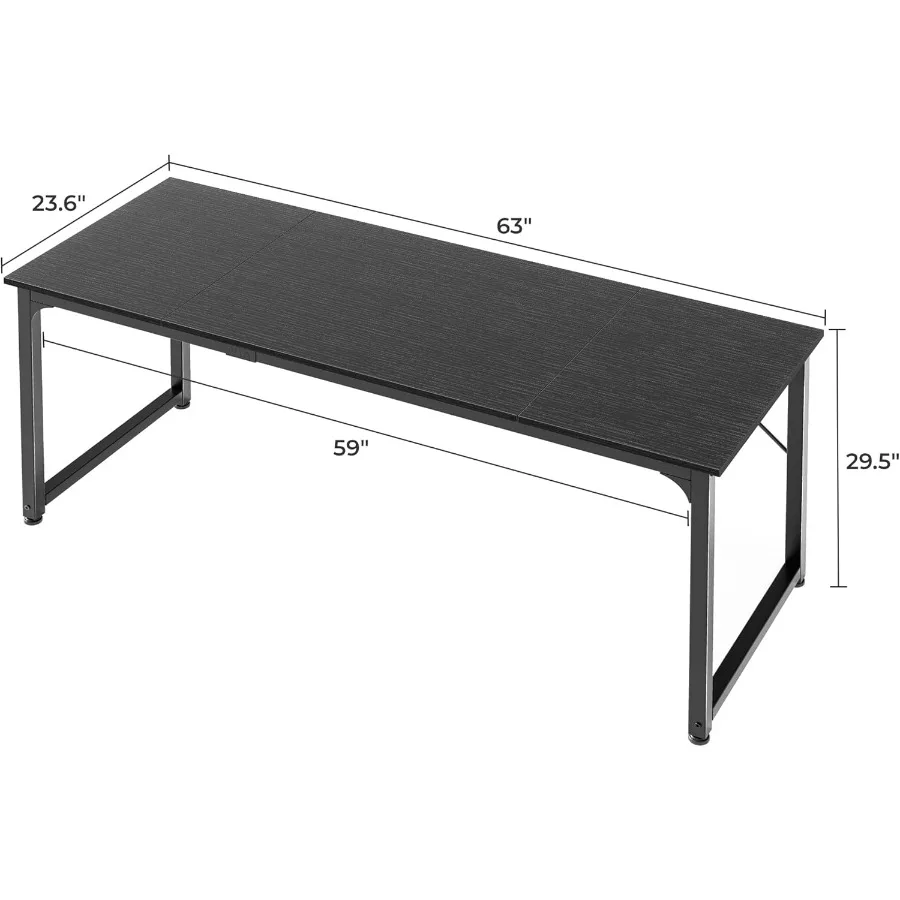 Moderner, einfacher Büroschreibtisch 63 Zoll für Heim- und Gaming-Arbeitsräume, großer Beinraum mit integriertem Stauraum, langlebiger Metallrahmen, schlankes B