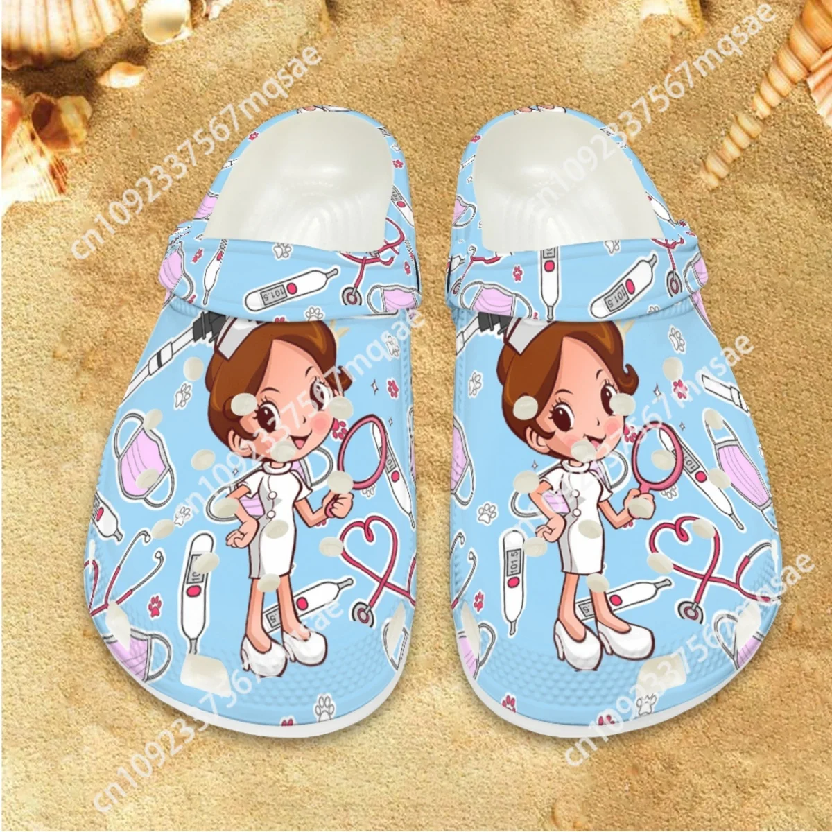 

Kawaii Nurse Print Fashion Slippers Medical Hospital Work Breathable Sandals Lightweight Non-slip Beach Flat Slides Garden Shoes