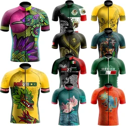 Mexico Pro Team Cycling Jersey for Men, Breathable Short Sleeve, Bib Shorts, Durable 20D Gel Pad, Mountain Bicycle Clothing, New