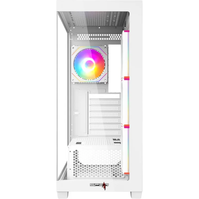 حافظة كمبيوتر الألعاب - حافظة Mid Tower ATX، أسود/أبيض، تتضمن 4 مراوح RGB، وحدة معالجة الرسومات USB 3.0، وحدة معالجة الرسومات مقاس 400 مم، ومبرد وحدة المعالجة المركزية 165 مم، و7 فتحات توسيع، #4