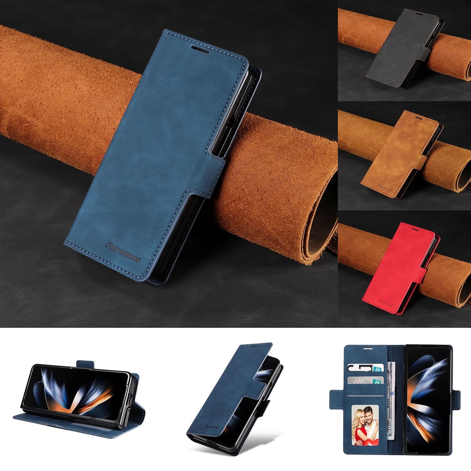 Luxus Retro Leder Telefon Fall Für Samsung Galaxy Z Fold 7 6 5 4 3 Fold7 Fold6 Fold5 Fold4 Brieftasche Karte Slot magnetische Flip-Cover