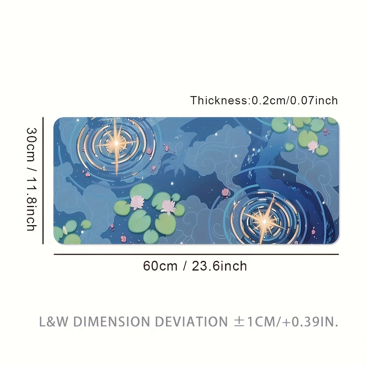 Extra Large Gaming Mouse Pad, Rubber Desk Mat, Blue Pond Design with Water Lilies Pattern, Suitable for Office and Esports