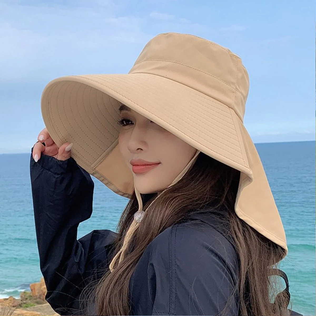 

Полнолицевая солнцезащитная шляпа, уличная женская летняя солнцезащитная шляпа с козырьком, большая шляпа для рыбалки, пешего туризма, путешествий, защита шеи, шаль, панамы