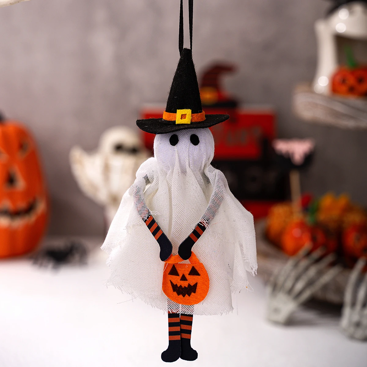 Halloween-Hängedekoration – gruselige schwarze Katze, Kürbis, Geister-Schädel-Ornament für die Heimparty – Detail 9