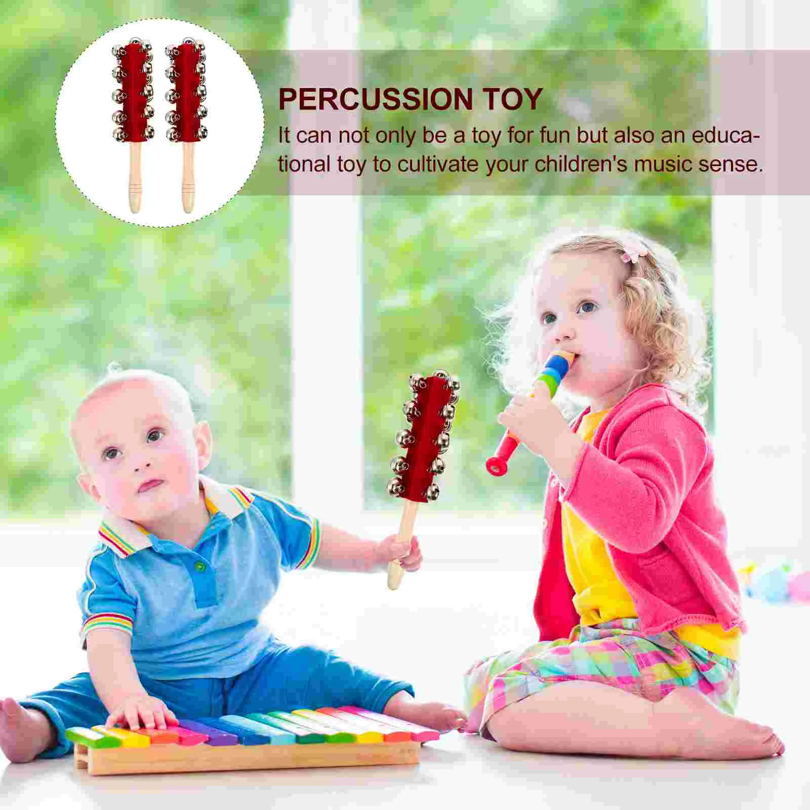 Campana de mano Jingler Stick instrumento percusión música material didáctico juguete escritorio juguetes para niños