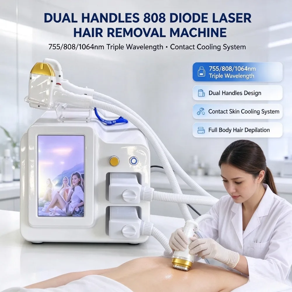 Dual Handle 808 Diode Laser Hair Removal Machine 755/808/1064nm Full Body Depilation Beauty Device