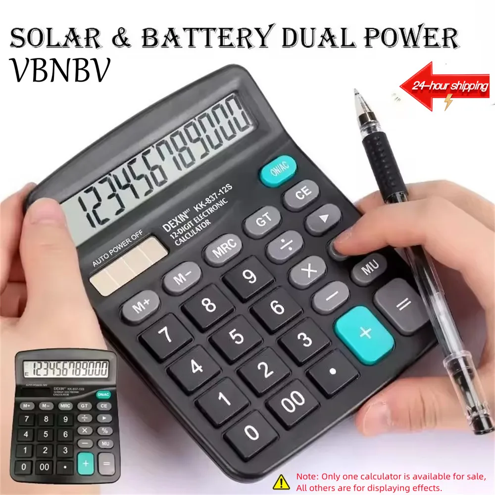 12-Digit Large LCD Display Calculator Standard Function Calculator with Solar & Battery Dual Power for Home Basic Desktop Office