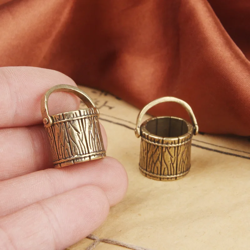 Vintage Copper Mini Bucket Keychain Brass Portable Barrel Pendant Lucky Car Key Ring Trinket Jewelry