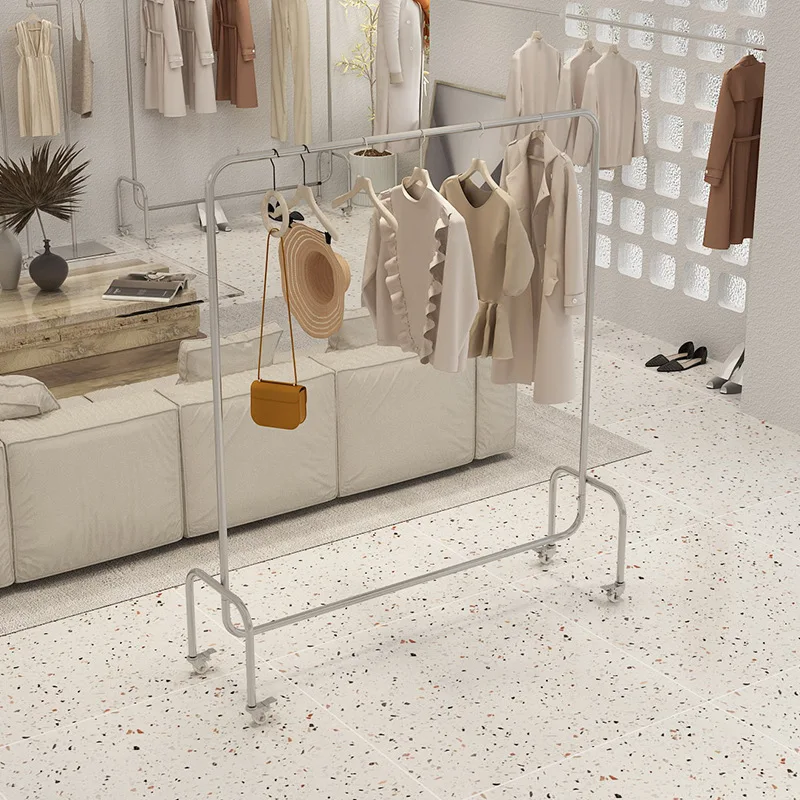 Stainless Steel Wheel Shelf Floor-to-ceiling Display Rack Women's Clothing Display Hanging Clothes