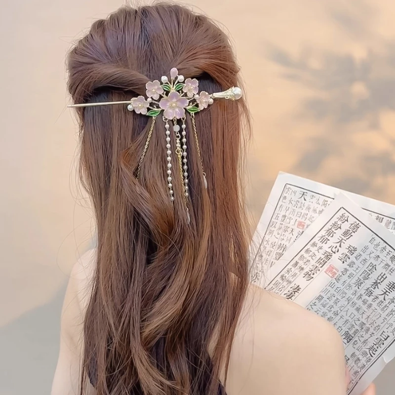 

Chinese Style Hanfu Alloy Exquisite Hair Sticks for Women Flower Tassel Hairpins Female Decorate Hair Clip Accessories Headwear