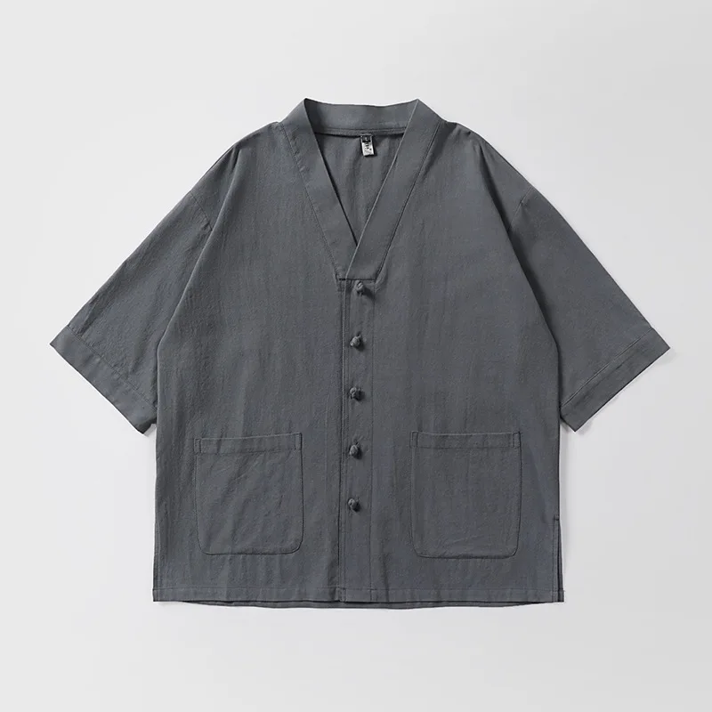 

Summer Linen Shirts Men Plus Size Shirts Three-quarters Sleeve Fashion Casual Solid Color Shirts Big Size 9XL